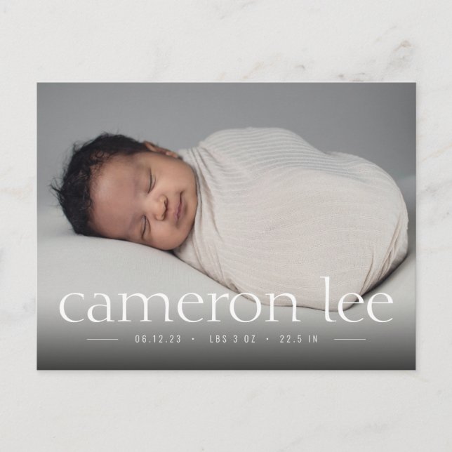 Tarjeta postal de Invitación fotográfica de nacimi (Anverso)