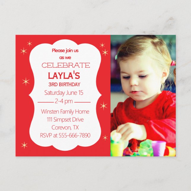 Tarjeta postal de invitación para fiesta de cumple (Anverso)