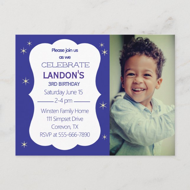 Tarjeta postal de invitación para fiesta de cumple (Anverso)