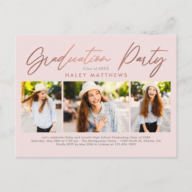 Tarjeta postal de invitación para fiesta de gradua (Anverso)