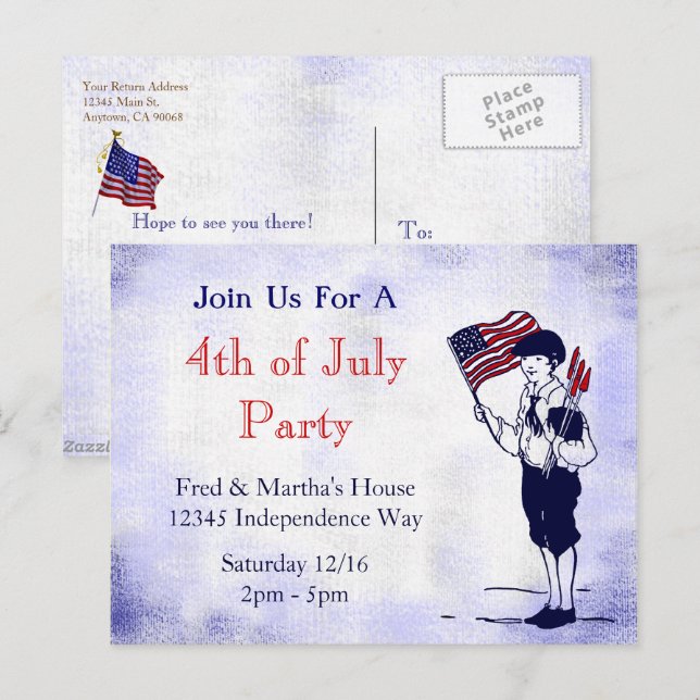 Tarjeta postal de invitación personalizada para fi (Anverso / Reverso)