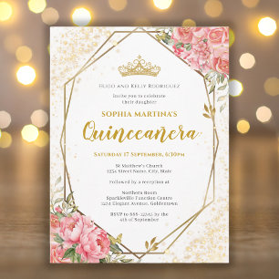 Tarjeta postal de invitación Rose Pink Quinceanera