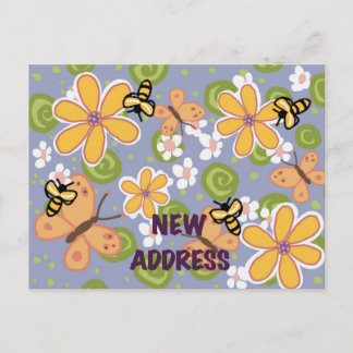 Tarjeta postal de jardín colorida que anuncia una