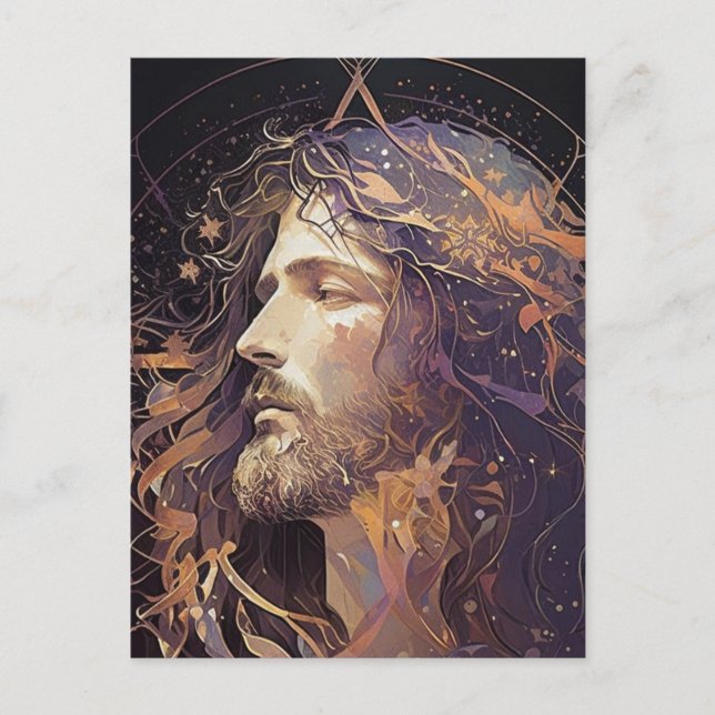 Tarjeta postal de Jesús con vidrieras (Anverso)