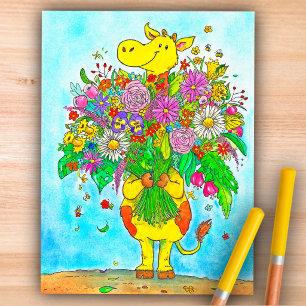 Tarjeta postal de jirafa de dibujos animados lindo