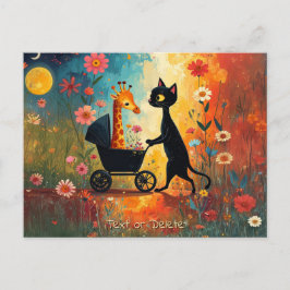 Tarjeta postal de jirafa de gato lindo