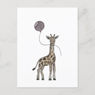 tarjeta postal de jirafa y globos