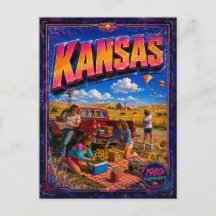 Tarjeta postal de Kansas de los 80 retro
