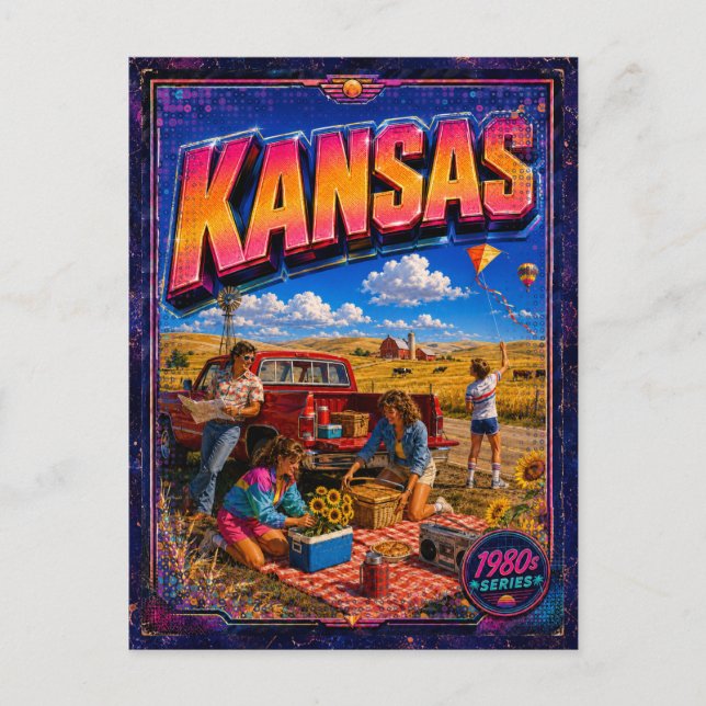 Tarjeta postal de Kansas de los 80 retro (Anverso)