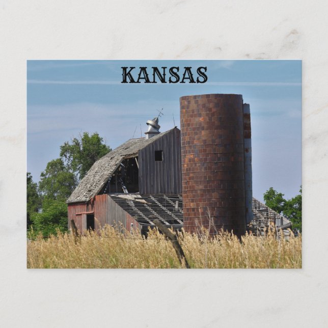 Tarjeta postal de Kansas Old Country Barn (Anverso)