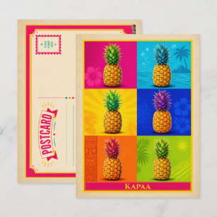 Tarjeta Postal de Kapaa Hawaii Piña Arte Pop Vinta
