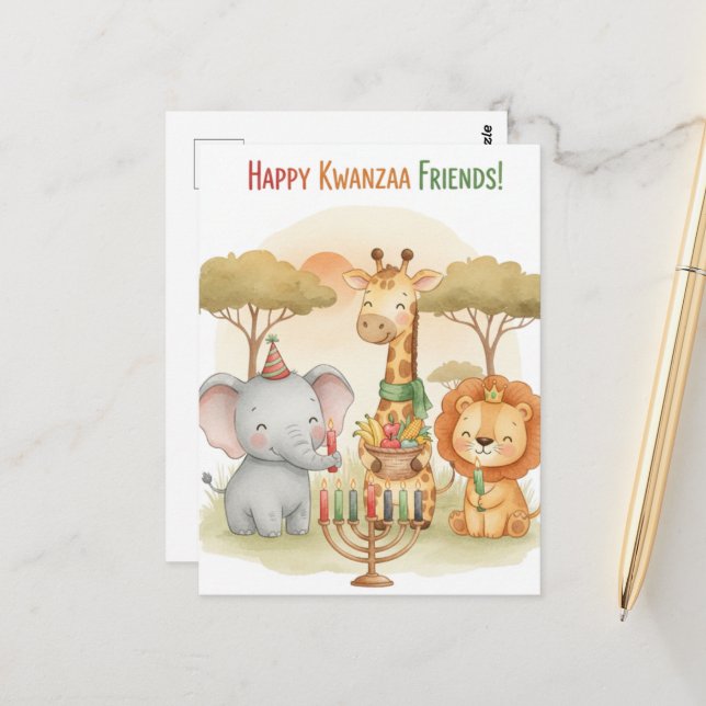 Tarjeta postal de Kinara de Kwanzaa feliz (Anverso/Reverso In Situ)