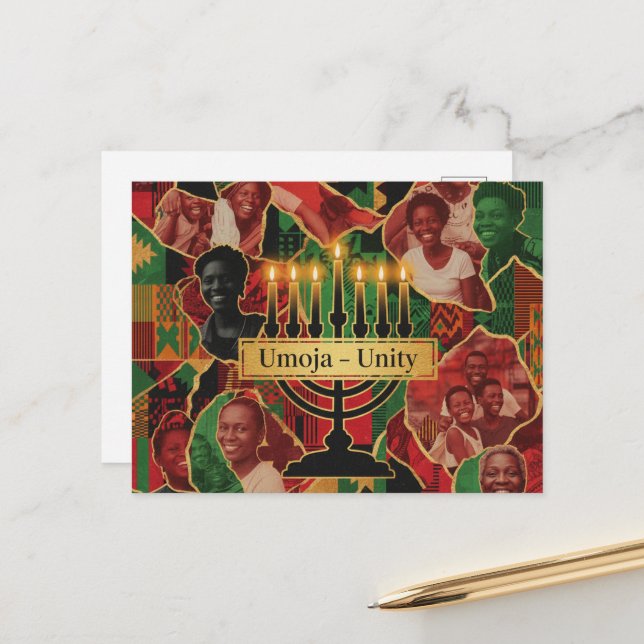 Tarjeta postal de Kinara de Kwanzaa feliz (Anverso/Reverso In Situ)