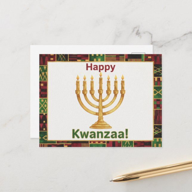 Tarjeta postal de Kinara de Kwanzaa feliz (Anverso/Reverso In Situ)