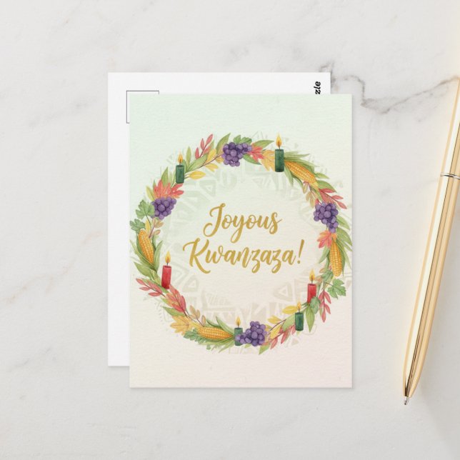 Tarjeta postal de Kinara de Kwanzaa feliz (Anverso/Reverso In Situ)