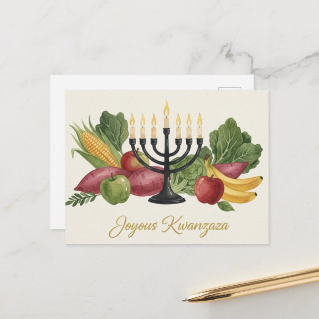 Tarjeta postal de Kinara Feliz Kwanzaa (Anverso/Reverso In Situ)