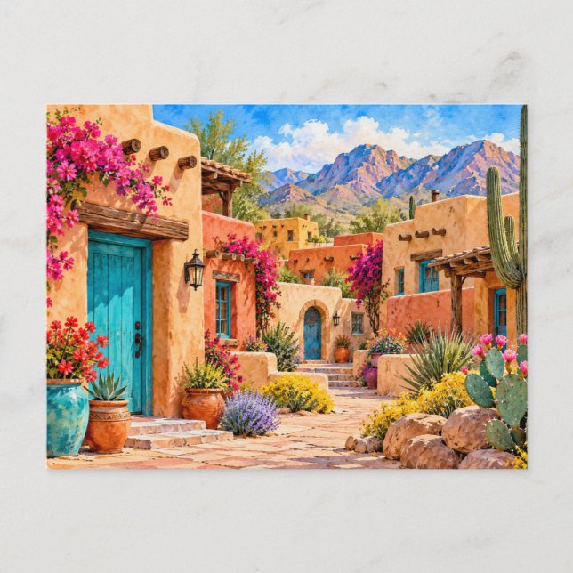 Tarjeta postal de la aldea de adobe de Navidad del (Anverso)