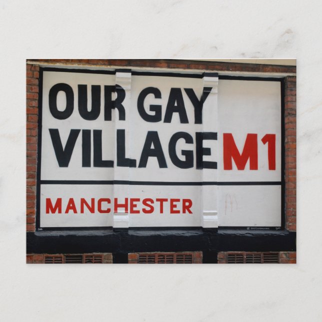 Tarjeta postal de la Aldea Gay de Manchester (Anverso)