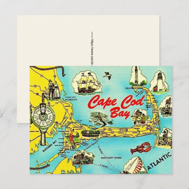 Tarjeta postal de la bahía de Cape Cod (Anverso / Reverso)