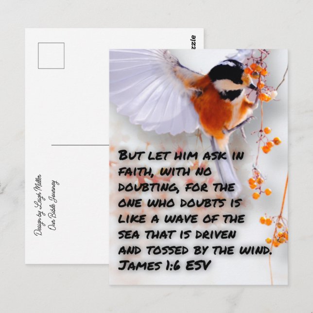 Tarjeta postal de la Biblia Santiago 1:6 (Anverso / Reverso)