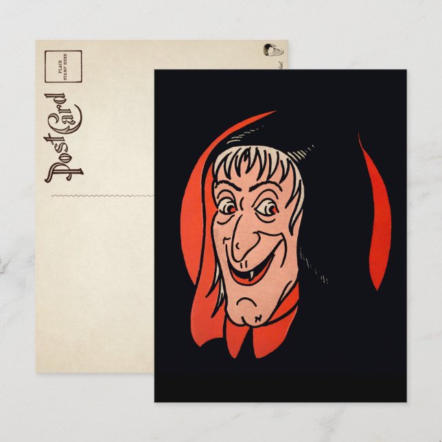 Tarjeta postal de la cara de bruja de Halloween re (Anverso / Reverso)