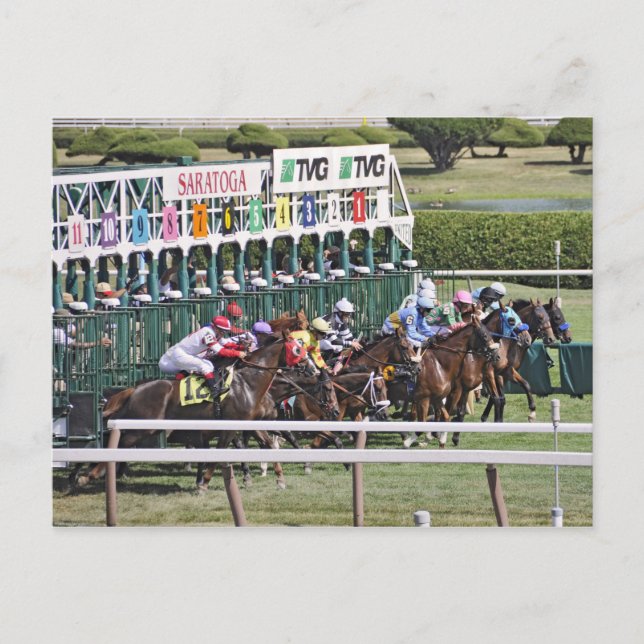 Tarjeta postal de la Carreras del turf de Saratoga (Anverso)