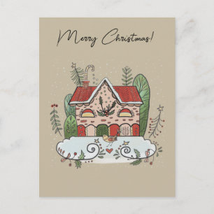 Tarjeta postal de la casa de jengibre de Navidad p