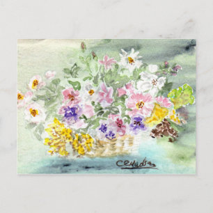Tarjeta postal de la cesta de flores