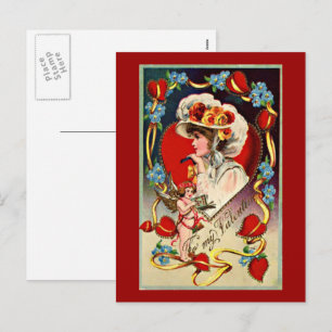 Tarjeta postal de la dama vintage mi San Valentín