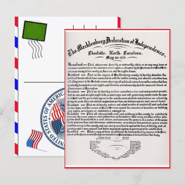 tarjeta postal de la declaración de independencia (Anverso / Reverso)