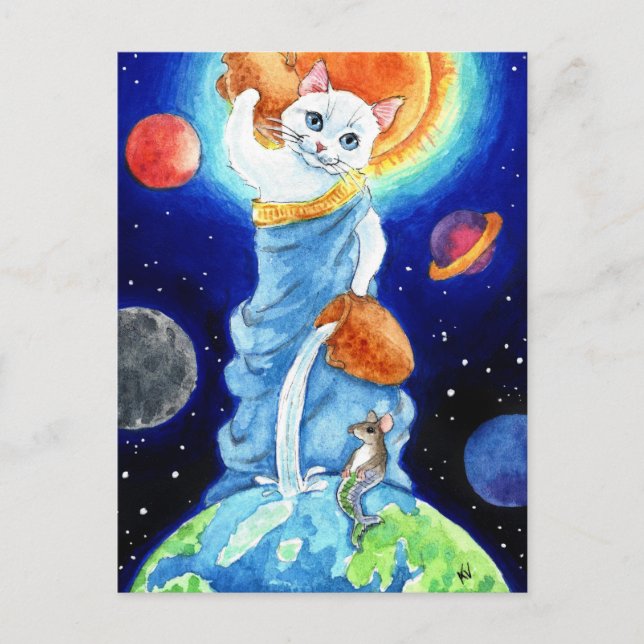 Tarjeta postal de la diosa del agua de gato lindo  (Anverso)