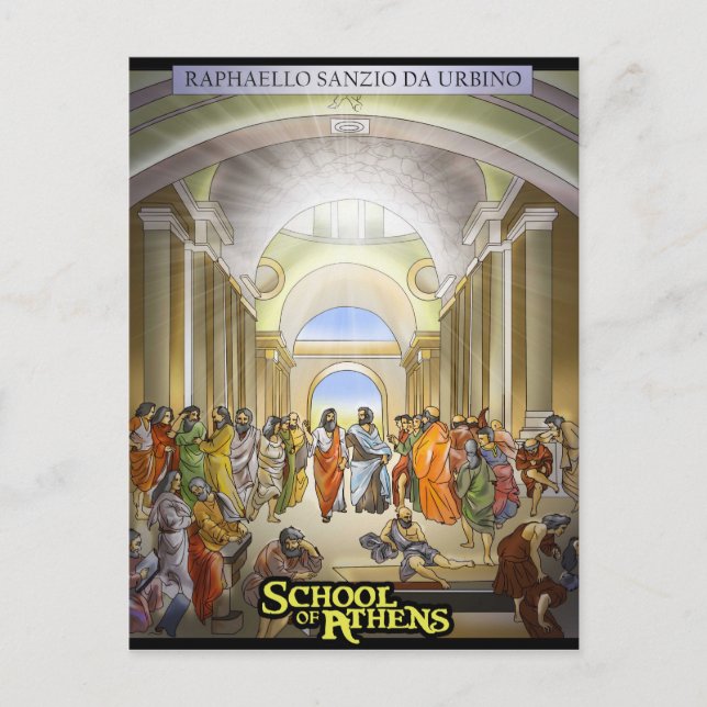 Tarjeta postal de la Escuela de Atenas (Anverso)