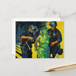 Tarjeta postal de la estatua de la libertad arrest