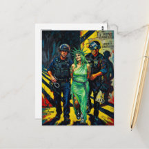 Tarjeta postal de la estatua de la libertad arrest