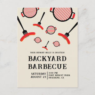 Tarjeta postal de la fiesta de BBQ Grill & Fork