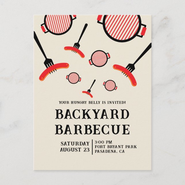 Tarjeta postal de la fiesta de BBQ Grill & Fork (Anverso)