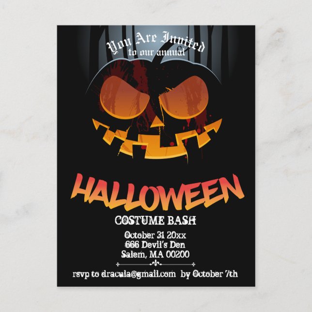Tarjeta postal de la fiesta de Jack O' Halloween (Anverso)