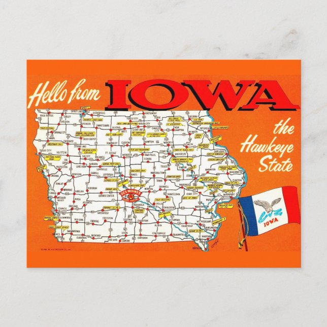 Tarjeta postal de la hoja de ruta de Iowa (Anverso)
