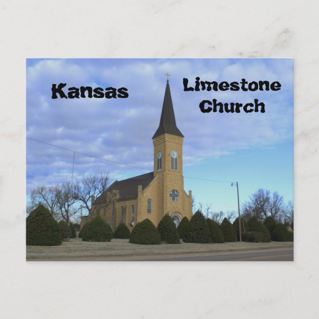 Tarjeta postal de la iglesia caliza de Kansas (Anverso)