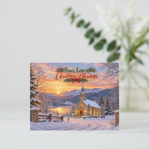 Tarjeta postal de la iglesia de Navidad nevada