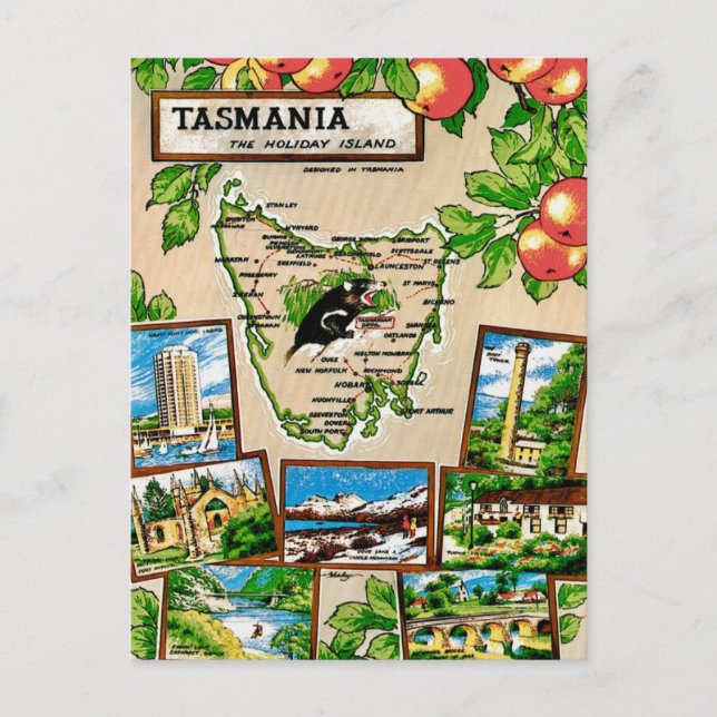Tarjeta postal de la isla de vacaciones de Tasmani (Anverso)