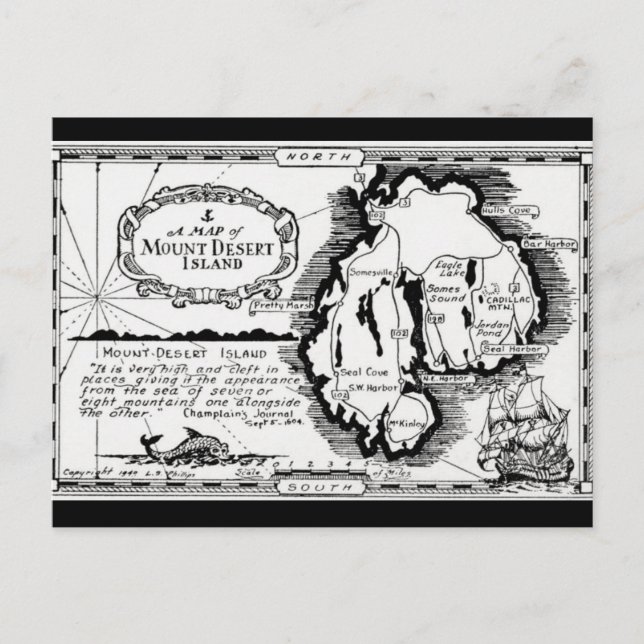 Tarjeta Postal de la Isla del Monte Desierto (Anverso)