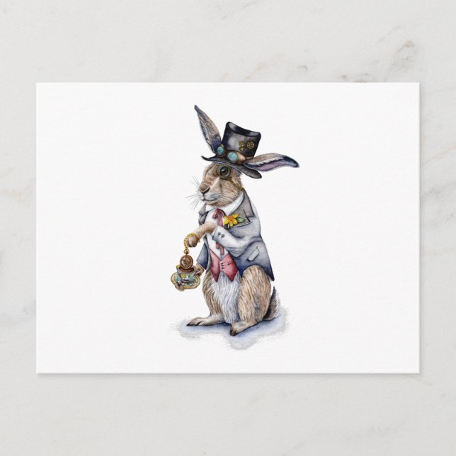 Tarjeta postal de la liebre de marzo steampunk (Anverso)