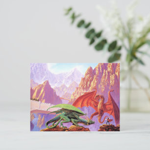 Tarjeta postal de la lucha épica de dragones – Art