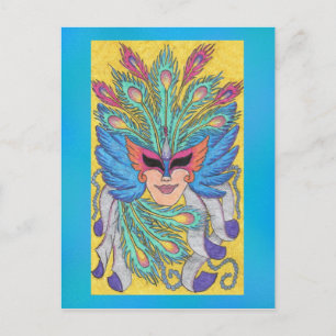 Tarjeta postal de la máscara de mardi gras de ala 