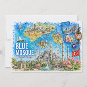 Tarjeta postal de la Mezquita Azul ilustrada de Es