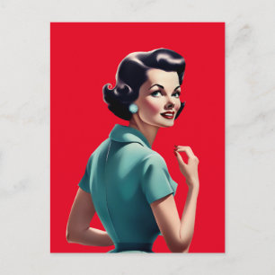 TARJETA POSTAL DE LA MUJER DE RETRO 1950