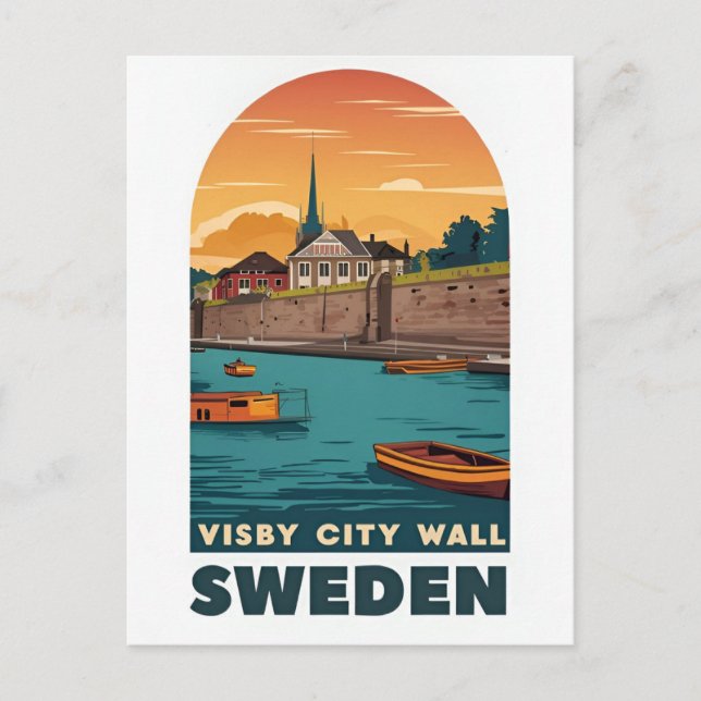Tarjeta postal de la muralla de la ciudad de Visby (Anverso)