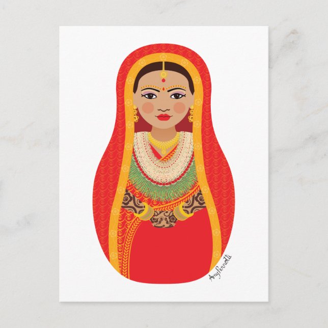 Tarjeta postal de la novia nepali Matryoshka (Anverso)