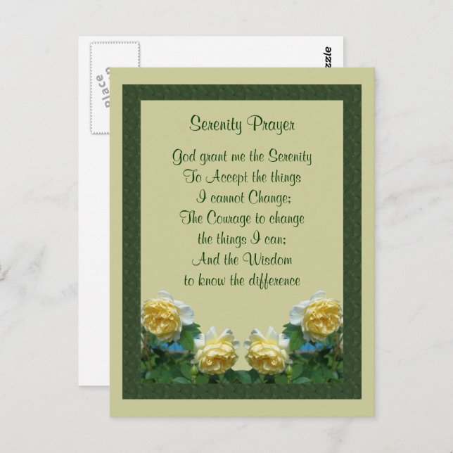 Tarjeta postal de la oración de la serenidad de la (Anverso / Reverso)